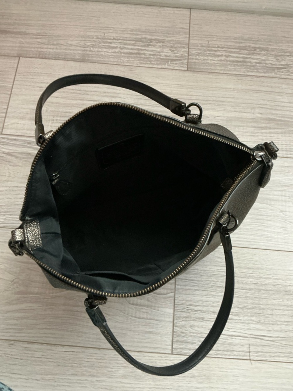 Coach Metallic Gunmetal Pebbled Leather Satchel with Strap - Picture 7 of 10